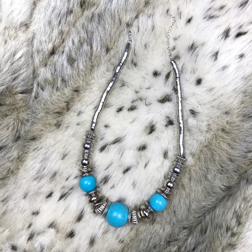 Silver Turquoise Ball Statement Statement Necklace - image 2